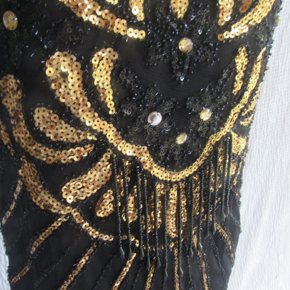 Fun Sequin Costume Dress Gold Black Fabric Custom Not cheap M L - Picture 1 of 15